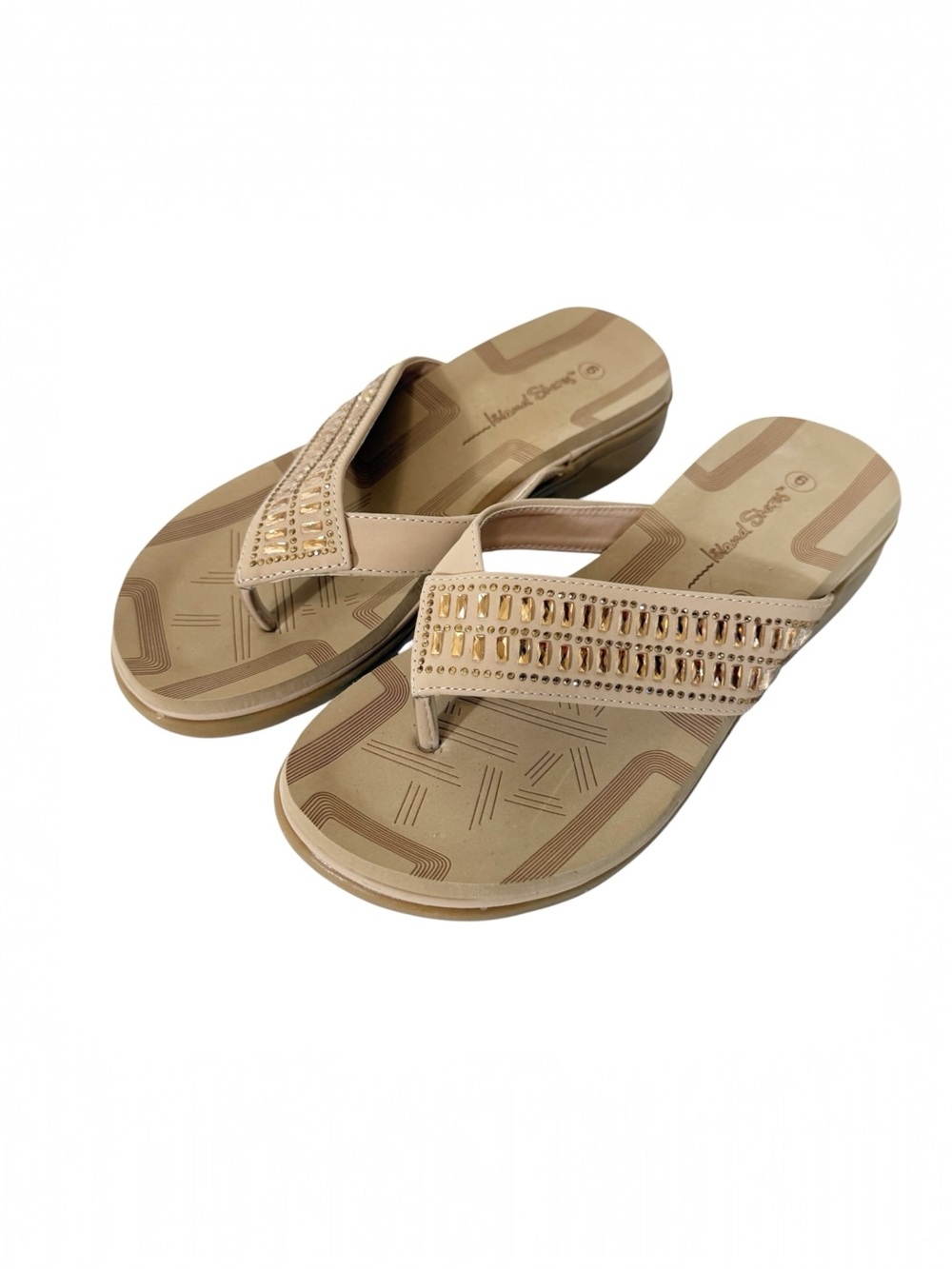 Island Shores Women’s Embellished Flip Flop Tan‎ Neutral Comfort Sandal Size 6